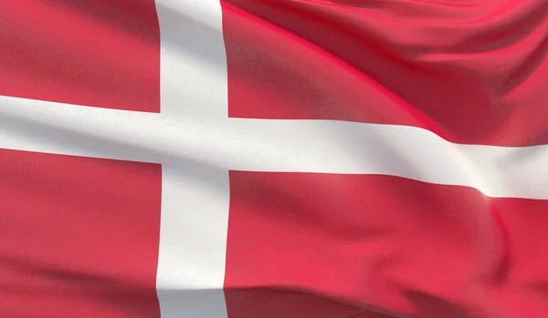 Acenando bandeira nacional da Dinamarca. Ondulado altamente detalhado close-up 3D render . — Fotografia de Stock