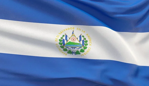 Wuivende nationale vlag van El Salvador. Waved zeer gedetailleerde close-up 3D render. — Stockfoto