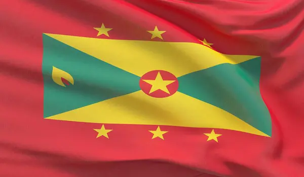 Waving national flag of Grenada. Waved highly detailed close-up 3D render. — Stock Photo, Image