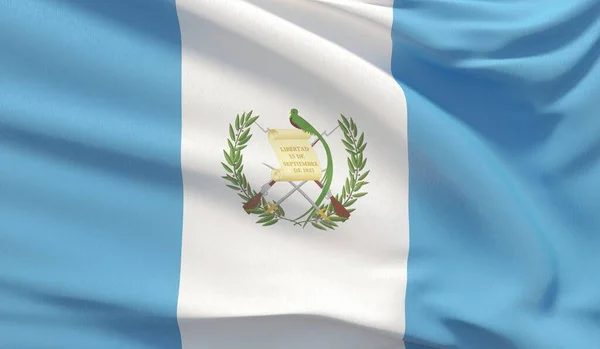 Zwaaiende nationale vlag van Guatemala. Waved zeer gedetailleerde close-up 3d render. — Stockfoto