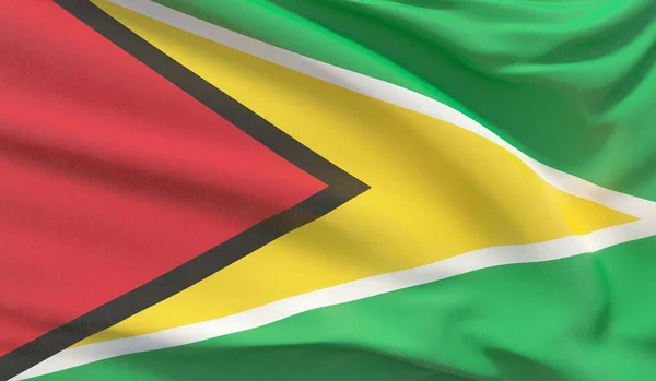 Размахивая национальным флагом Гайаны. Высокодетализированный 3D рендеринг крупным планом . — стоковое фото