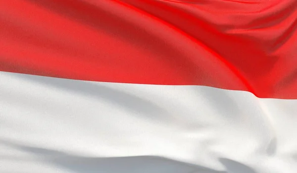 Mengibarkan bendera nasional Indonesia. Gelombang sangat rinci close-up 3D render. — Stok Foto