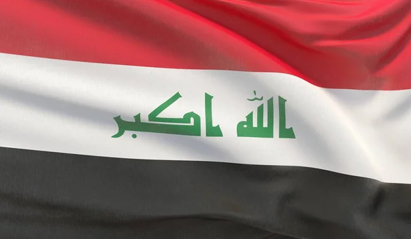 Acenando bandeira nacional do Iraque. Ondulado altamente detalhado close-up 3D render . — Fotografia de Stock