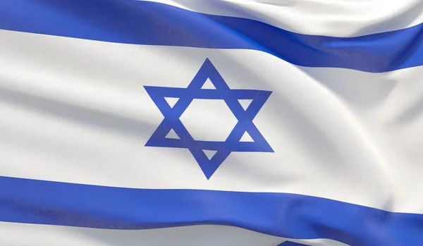 Ondeando la bandera nacional de Israel. Ondulado muy detallado primer plano 3D render . — Foto de Stock