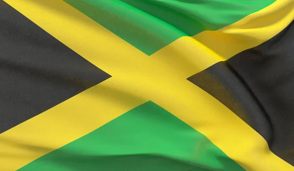 Zwaaiende nationale vlag van Jamaica. Waved zeer gedetailleerde close-up 3D render. — Stockfoto