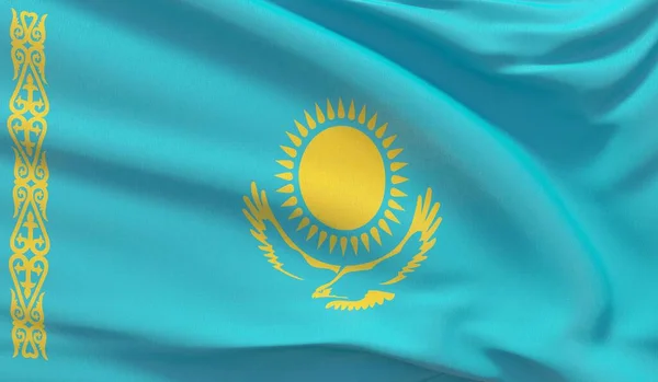 Waving national flag of Kazakhstan. Waved highly detailed close-up 3D render.