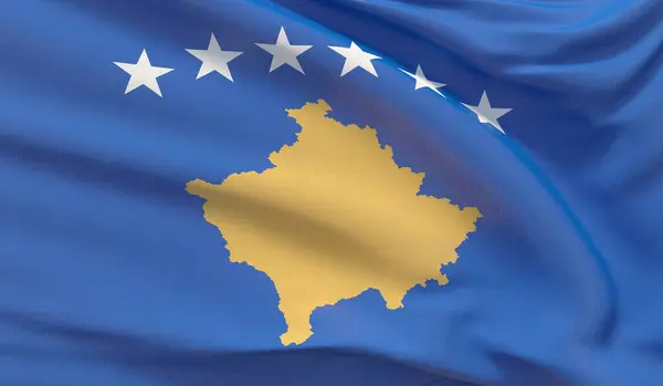 Sventola bandiera nazionale del Kosovo. Rendering 3D ravvicinato altamente dettagliato ondulato . — Foto Stock