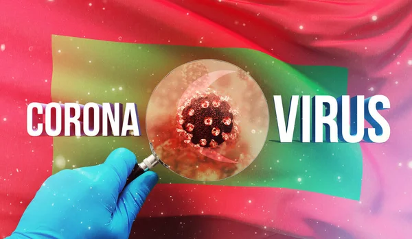 Ilmuwan medis melihat sebuah molekul di bawah kaca pembesar, konsep medis dengan bendera Maladewa. Ilustrasi 3D Pandemic. — Stok Foto