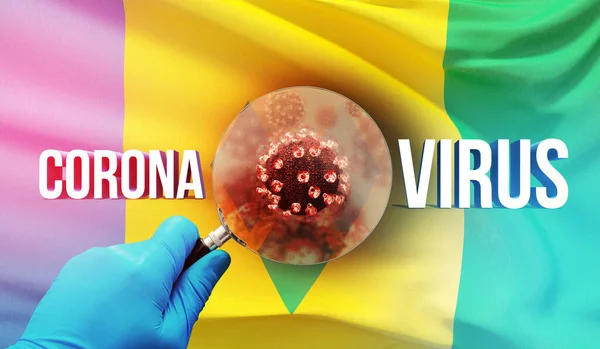 Ilmuwan medis melihat sebuah molekul di bawah kaca pembesar, konsep medis dengan bendera Saint Vincent And The Grenadines. Ilustrasi 3D Pandemic. — Stok Foto