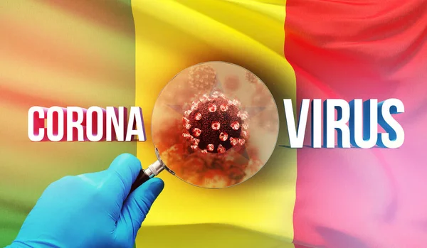 Ilmuwan medis melihat sebuah molekul di bawah kaca pembesar, konsep medis dengan bendera Senegal. Ilustrasi 3D Pandemic. — Stok Foto