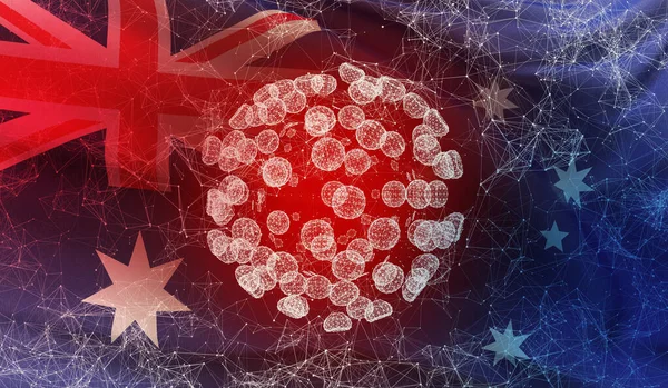 Medical molecular conceptwith backgroung of waving national flag of Australia. Waved highly detailed close-up 3D render. — Stock Photo, Image