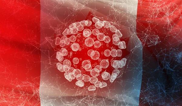 Tıbbi moleküler kavram Kanada bayrağını sallayan bir arka plan. Salgın 3 boyutlu illüstrasyon. — Stok fotoğraf