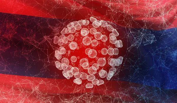 Laos 'un ulusal bayrağını sallayan tıbbi moleküler kavram. Salgın 3 boyutlu illüstrasyon. — Stok fotoğraf