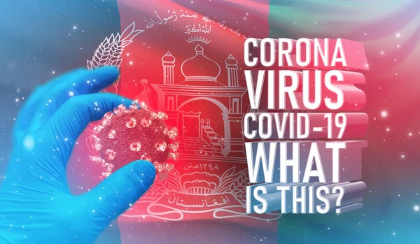 Coronavirus COVID-19, Frequently Asked Question - What Is It text, medical concept with flag of Afghanistan. Waved highly detailed close-up 3D render. — Stock Photo, Image