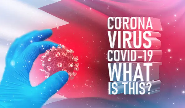 Coronavirus COVID-19, Συχνές Ερωτήσεις - Τι είναι το κείμενο, ιατρική έννοια με σημαία του Μπαχρέιν. Πανδημική τρισδιάστατη απεικόνιση. — Φωτογραφία Αρχείου