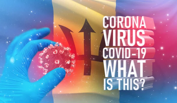 Coronavirus COVID-19, Frequently Asked Question - What Is It text, concetto medico con bandiera delle Barbados. Illustrazione 3D pandemica . — Foto Stock