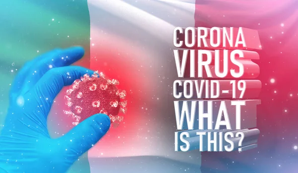 Coronavirus COVID-19, Foire aux questions Qu'est-ce que c'est texte, concept médical avec drapeau de l'Italie. Illustration 3D pandémique . — Photo