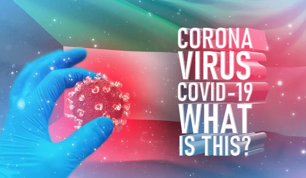 Coronavirus COVID-19, Frequently Asked Question - What Is It text, medical concept with flag of Kuwait. Pandemic 3D illustration. — Stock Photo, Image