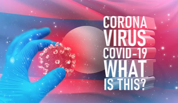 Coronavirus COVID-19, Frequently Asked Question - What Is It text, concetto medico con bandiera del Laos. Illustrazione 3D pandemica . — Foto Stock