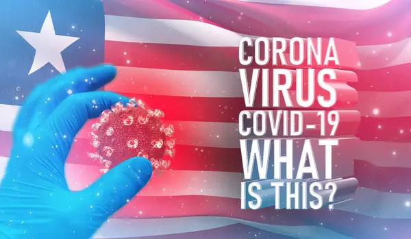 Coronavirus COVID-19, Frequently Asked Question - What Is It tekst, medisch concept met vlag van Liberia. Pandemische 3D illustratie. — Stockfoto