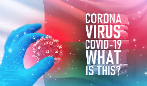 Coronavirus COVID-19, Gyakran Ismételt Kérdés - Mi az a szöveg, orvosi koncepció a zászló Madagaszkár. Pandémiás 3D illusztráció. — Stock Fotó