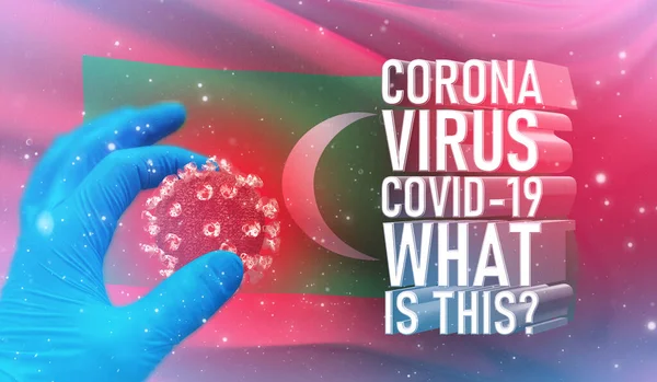 Coronavirus COVID-19, Frequently Asked Question - What Is It tekst, medisch concept met vlag van Malediven. Pandemische 3D illustratie. — Stockfoto