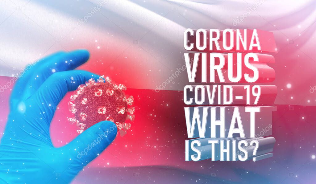 Coronavirus COVID-19, Frequently Asked Question - What Is It text, medical concept with flag of Poland. Pandemic 3D illustration.