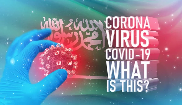 Coronavirus COVID-19, Sık Sorulan Soru - Suudi Arabistan Krallığı bayrağı taşıyan tıbbi kavram, metin nedir? Salgın 3 boyutlu illüstrasyon.