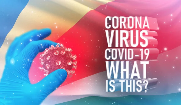 Coronavirus COVID-19, Frequently Asked Question - What Is It text, medical concept with flag of Seychelles. Pandemic 3D illustration. — Stock Photo, Image