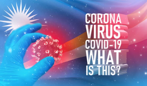 Coronavirus COVID-19, Foire aux questions - Qu'est-ce que c'est texte, concept médical avec drapeau des Îles Marshall. Illustration 3D pandémique . — Photo