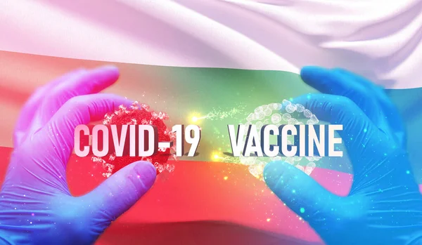 COVID-19 concetto medico vaccino con bandiera della Bulgaria. Illustrazione 3D pandemica . — Foto Stock