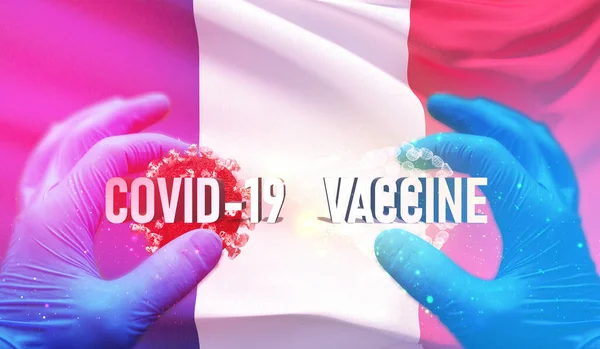 COVID-19 - медична концепція вакцини з прапором Франції. Pandemic 3D illustration. — стокове фото