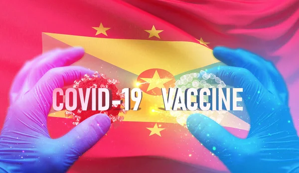 COVID-19 concetto medico vaccino con bandiera di Grenada. Illustrazione 3D pandemica . — Foto Stock