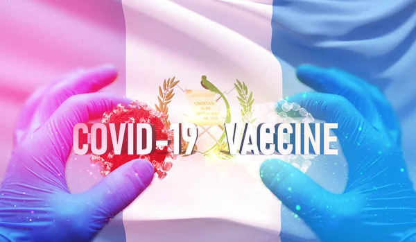 COVID-19 concetto medico vaccino con bandiera del Guatemala. Illustrazione 3D pandemica . — Foto Stock