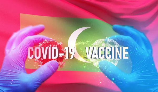 COVID-19 Vaccin concept médical avec drapeau des Maldives. Illustration 3D pandémique . — Photo