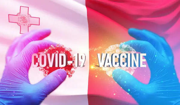 COVID-19 concetto medico vaccino con bandiera di Malta. Illustrazione 3D pandemica . — Foto Stock