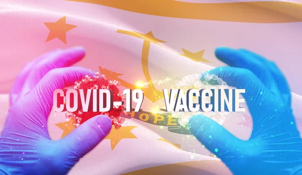 COVID-19 vaccino concetto medico con bandiera degli Stati Uniti d'America. Stato di Rhode Island bandiera 3D illustrazione . — Foto Stock