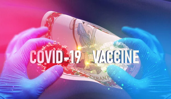 COVID-19-rokotteen lääketieteellinen konsepti Yhdysvaltojen lipun alla. Virginian lippu 3D-kuva . — kuvapankkivalokuva