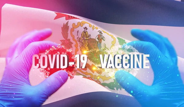 COVID-19 vaccino concetto medico con bandiera degli Stati Uniti d'America. Stato della Virginia Occidentale bandiera 3D illustrazione . — Foto Stock