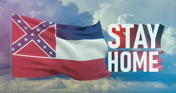 Stay home stay safe - letter typography 3D text for self quarantine times concept with flag of the states of USA. State of Mississippi flag Pandemic 3D illustration. — Stock Photo, Image