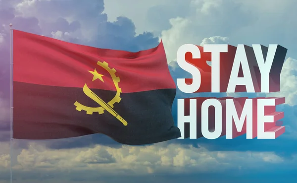Stay home stay safe - letter typography 3D text for self quarantine times concept with flag of Angola. 3D illustration.