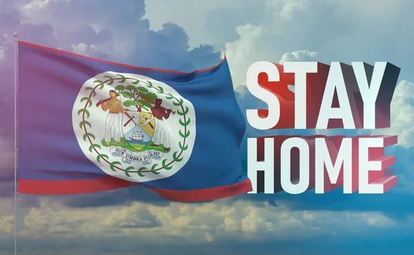 Stay home stay safe - letter typography 3D text for self quarantine times concept with flag of Belize. 3D illustration.