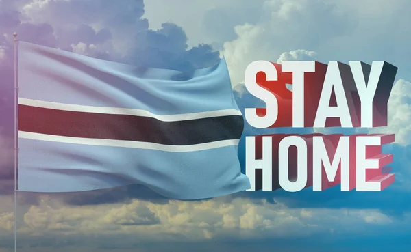 Stay home stay safe - letter typography 3D text for self quarantine times concept with flag of Botswana. 3D illustration.