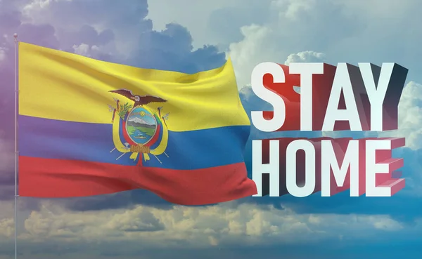 Stay home stay safe - letter typography 3D text for self quarantine times concept with flag of Ecuador. 3D illustration.