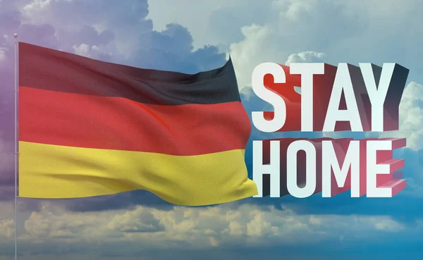 Stay home stay safe - letter typography 3D text for self quarantine times concept with flag of Germany. 3D illustration.