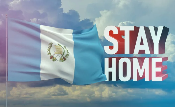 Stay home stay safe - letter typography 3D text for self quarantine times concept with flag of Guatemala. 3D illustration.