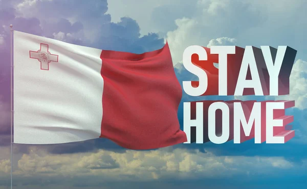 Stay home stay safe - letter typography 3D text for self quarantine times concept with flag of Malta. 3D illustration.