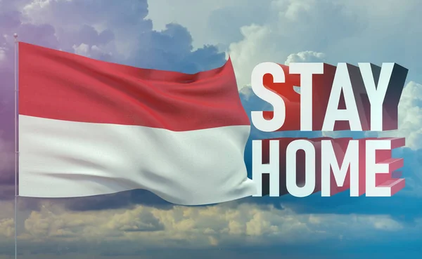 Stay home stay safe - letter typography 3D text for self quarantine times concept with flag of Monaco. 3D illustration.