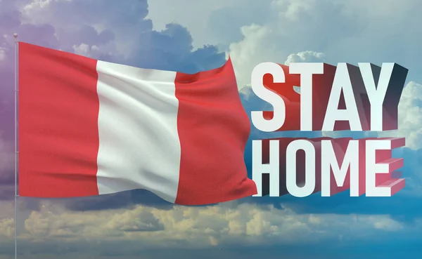 Stay home stay safe - letter typography 3D text for self quarantine times concept with flag of Peru. 3D illustration.