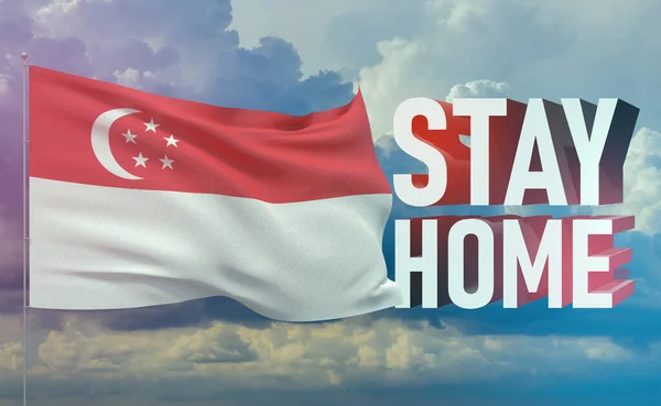 Stay home stay safe - letter typography 3D text for self quarantine times concept with flag of Singapore. 3D illustration.